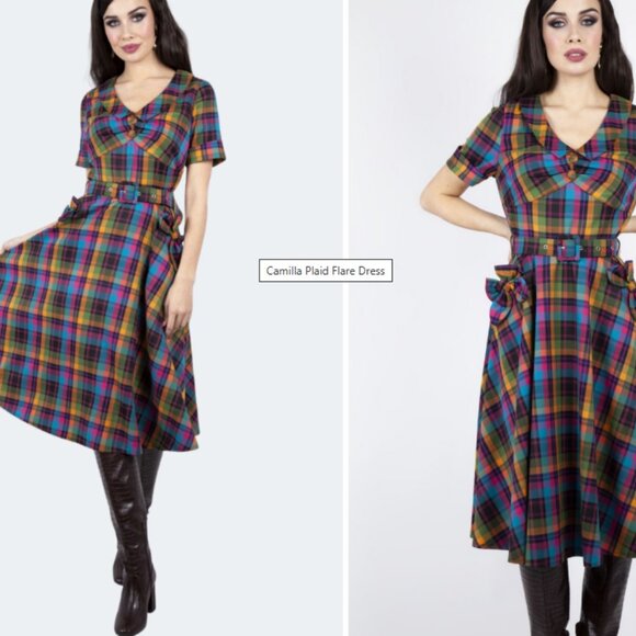 Voodoo Vixen Camilla Plaid Flare Dress - XL - Picture 1 of 4
